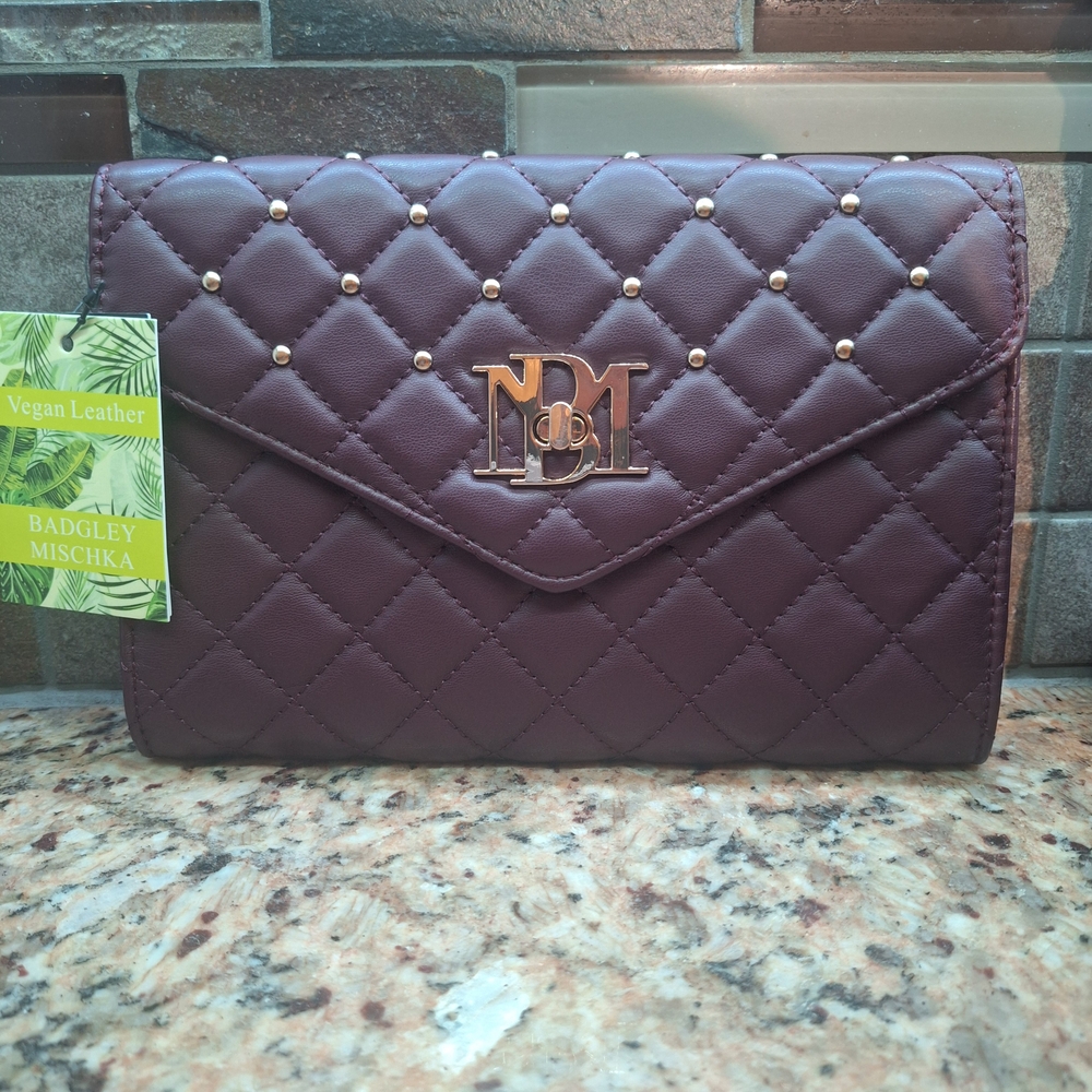 NWT Badgley Mischka Plum Quilted Clutch